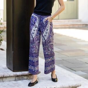 NWT Julia Amory Paisley Purple Babe Pants size Small in cotton satin lycra blend